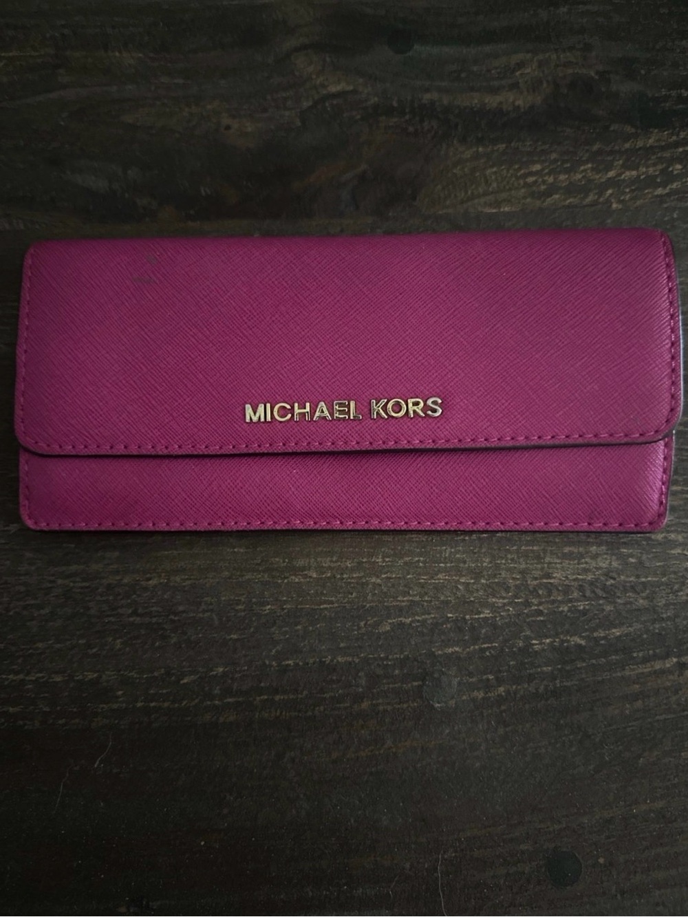 Michael Kors Magenta Saffiano Continental Wallet with Gold Logo